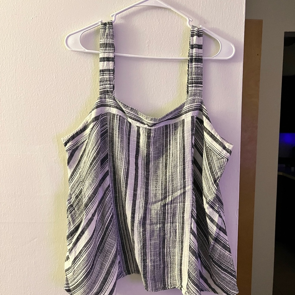 a.n.a Black and White Striped Tank Top